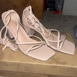 Lace up cream colored heels, size 10 in women’s